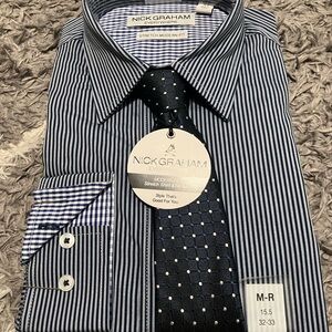 Navy and White Striped Stretch Dress Shirt
